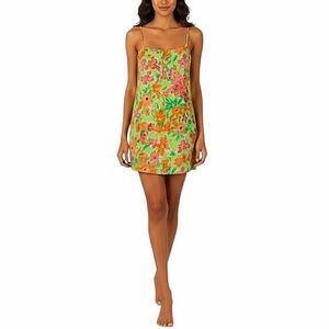 Sanctuary Floral Satin Slip Dress Womens Size Medium Green Orange